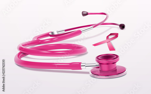 Pink ribbon stethoscope icon breast cancer awareness