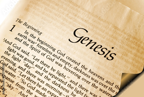 Fototapeta Open page in the bible showing Genesis Chapter one verse one - In the Beginning