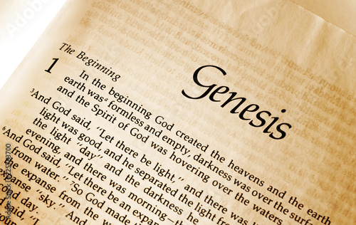 Fototapeta Open page in the bible showing Genesis Chapter one verse one - In the Beginning