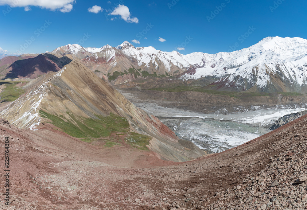 Mountains near Lenin peak, view from Base camp, Pamir mountains, Kyrgyzstan
