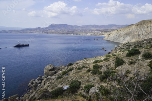 sea, mountains and yacht