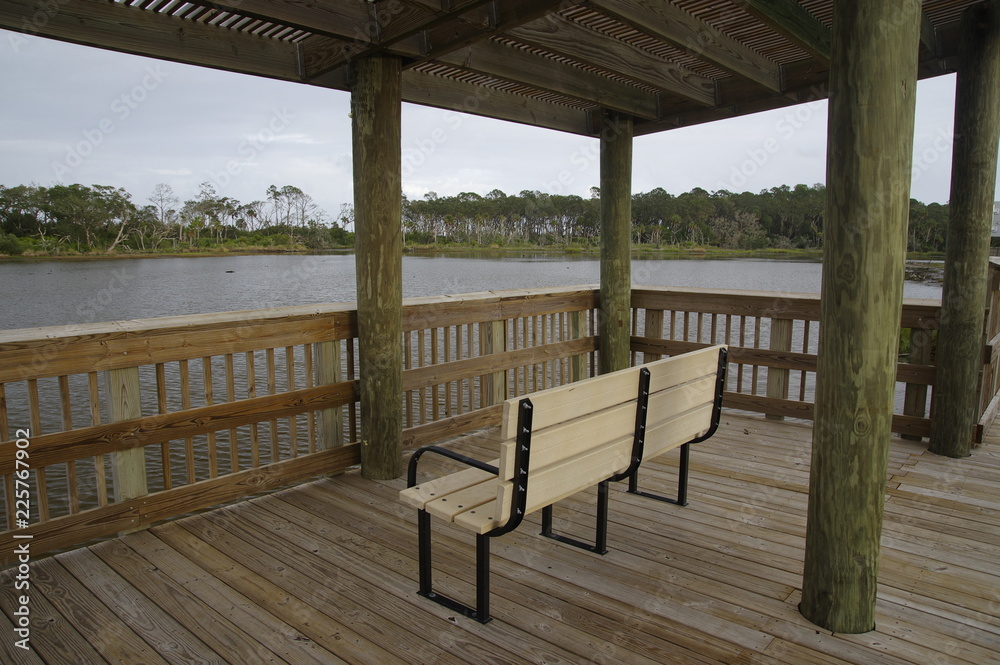 Bird-watch station among marshy ground in the Big Talbot Island State Park, Florida, USA