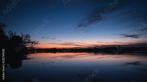Blue hour sunset over lake