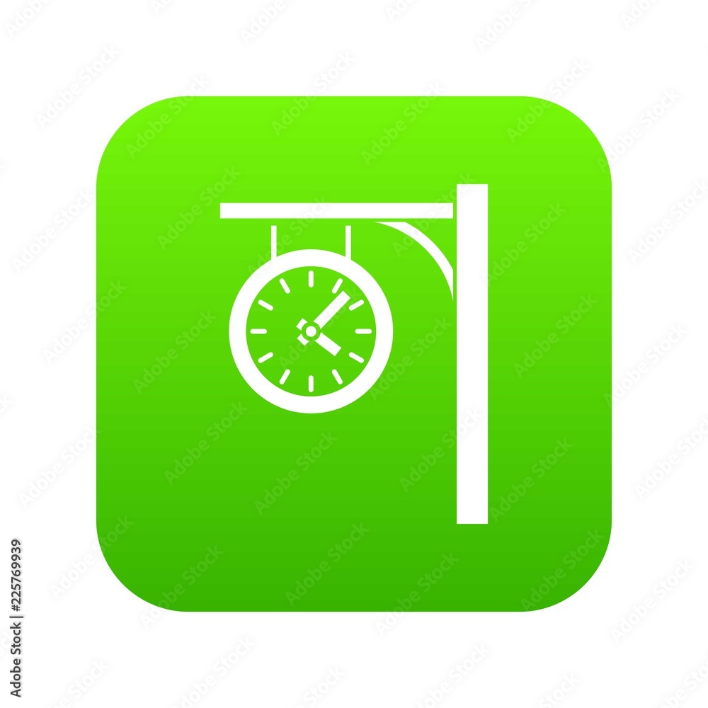 Station clock icon digital green for any design isolated on white vector illustration Station clock icon digital green for any design isolated on white vector illustration