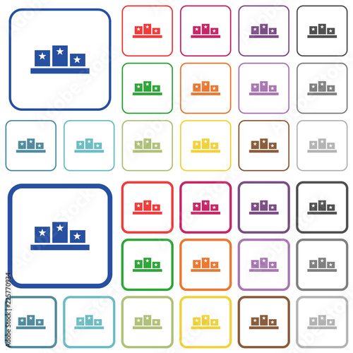 Winners podium with inside stars outlined flat color icons