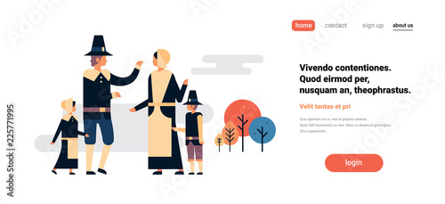 native american family thanksgiving day celebrationg concept parents children communication cartoon character isolated flat full length horizontal copy space vector illustration