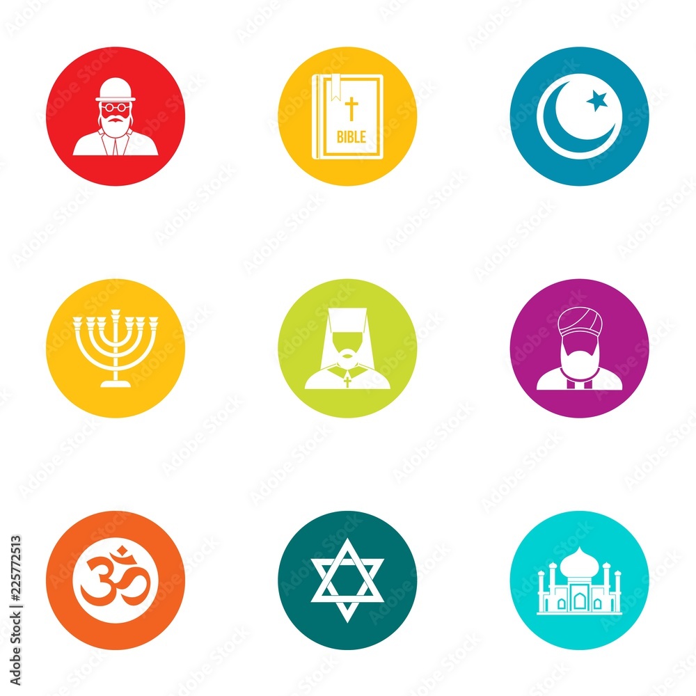 Faith icons set. Flat set of 9 faith vector icons for web isolated on white background Faith icons set. Flat set of 9 faith vector icons for web isolated on white background