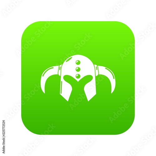 Viking helmet classic icon green vector isolated on white background