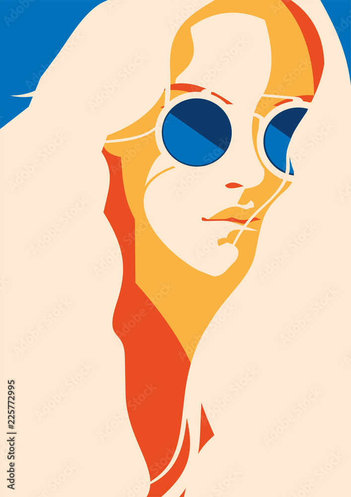 Illustration of woman with long hair wearing sunglasses 