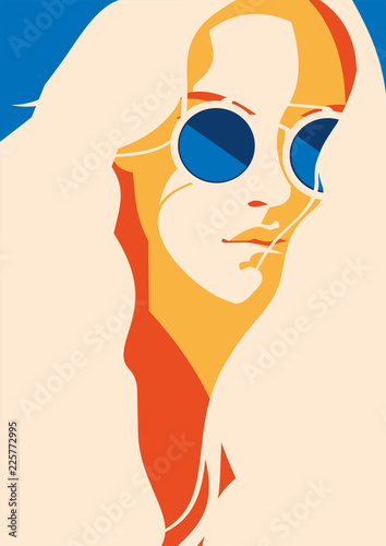 Illustration of woman with long hair wearing sunglasses 