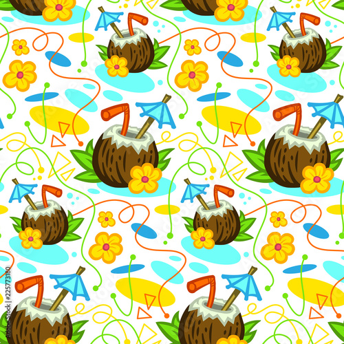 Tropical coconut drink vector illustration - seamless pattern, swatch included