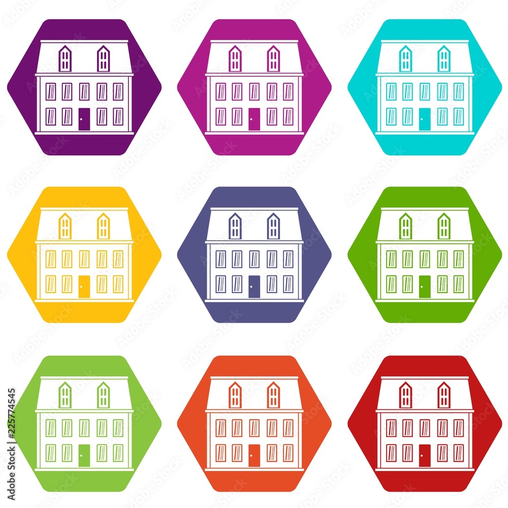 house icons 9 set coloful isolated on white for web