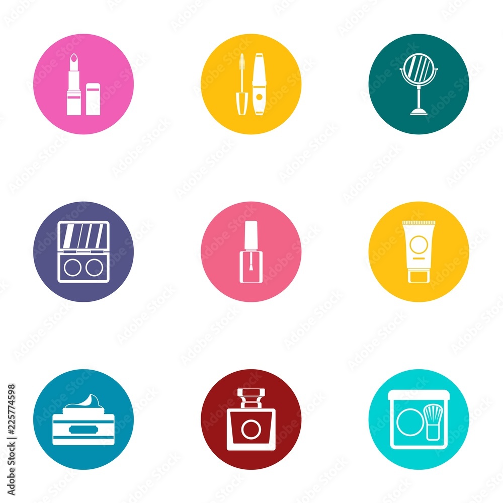 Cosmetic production icons set. Flat set of 9 cosmetic production vector icons for web isolated on white background Cosmetic production icons set. Flat set of 9 cosmetic production vector icons for web isolated on white background