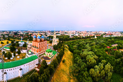 Aerial view of Bell tower and Cathedral of Ryazan Kremlin in the evening, Russia photo