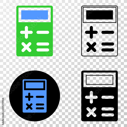 Calculator EPS vector icon with contour, black and colored versions. Illustration style is flat iconic symbol on chess transparent background. photo