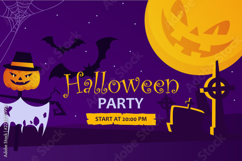 halloween party banner. template. vector cartoon illustration. background.