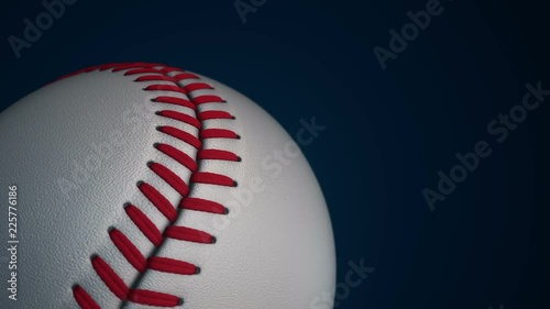 Animation of slow rotation ball for baseball game. View of close-up with realistic texture and light. Animation of seamless loop.