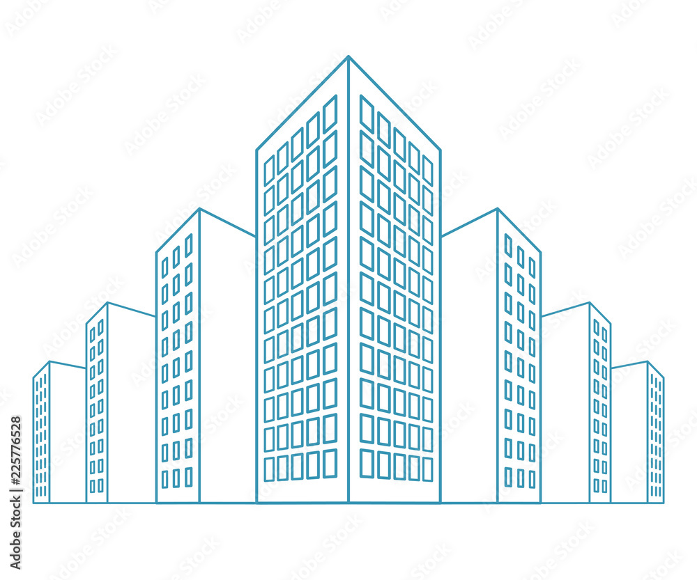 High buildings, residential house, tenement houses, apartment blocks, condominiums, city view in outline style. vector illustration