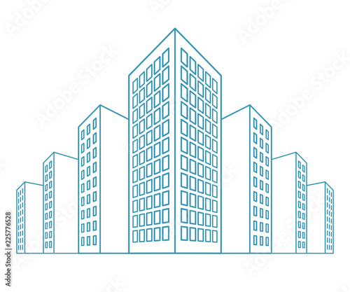 High buildings  residential house  tenement houses  apartment blocks  condominiums  city view in outline style. vector illustration