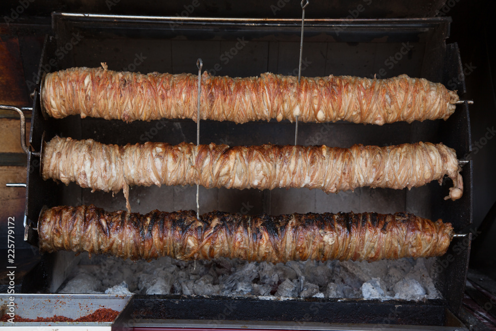 Kokorec, famous Turkish street food made from bowels Stock Photo | Adobe  Stock