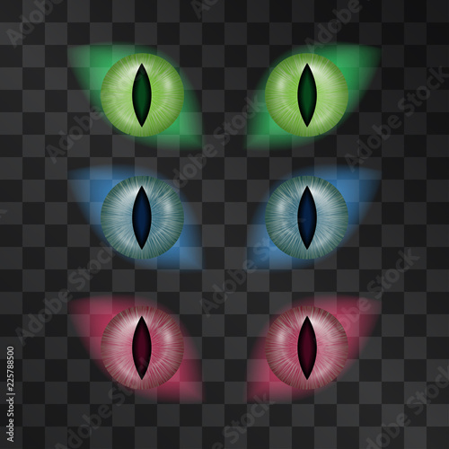 Predator cat eyes banner on transparent background. Evil look of a hunting animal or devil power ghosts or spirits. Halloween style design element. Fearful creature concept, frightening and mystic.
