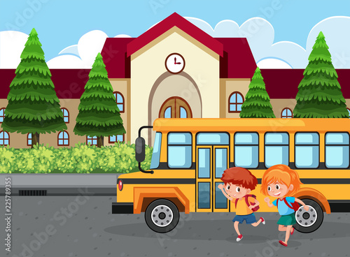 Students goinf to school by bus