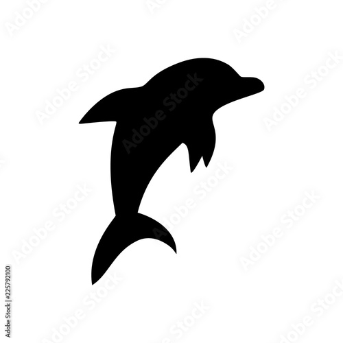 Black and white jumping dolphin sea animal symbol, vector illustration