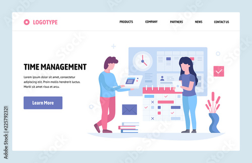 Vector web site linear art design template. Time management concept. Business project deadline and schedule. Landing page concepts for website and mobile development. Modern flat illustration.