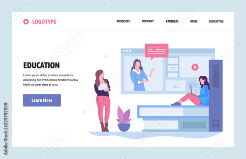 Vector web site linear art design template. Online education and internet webinar. Landing page concepts for website and mobile development. Modern flat illustration.