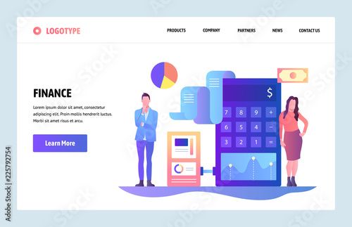 Vector web site linear art design template. Finance and accounting consulting. Money investment business advisers. Landing page concepts for website and mobile development. Modern flat illustration.