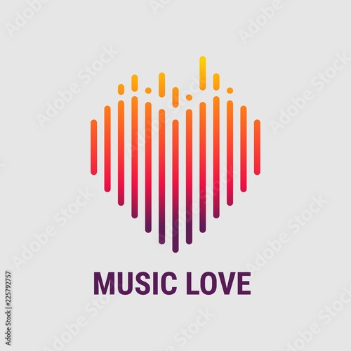 Musical waves in the shape of a heart. Logo template. Musical equalizer. Vector illustration
