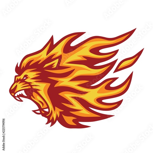 Lion Head Flaming Fire Vector  Illustration Logo