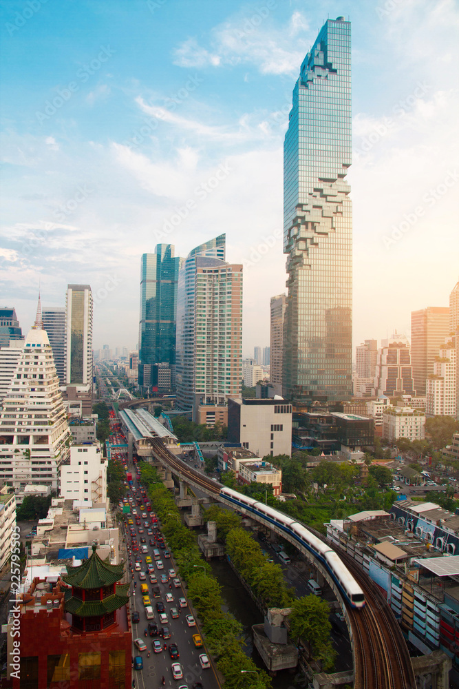 Fototapeta premium Bangkok city skyline with sunlight Thailand Cityscape building tower in Bangkok Thailand 