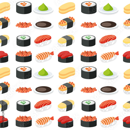 Seamless pattern sushi set photo