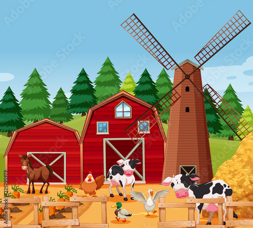 Farm scene with animals