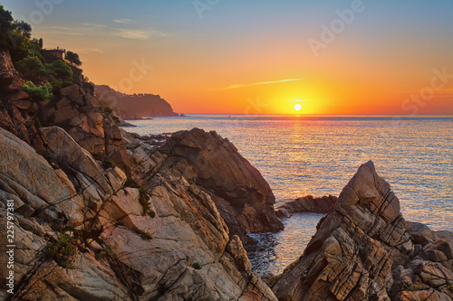 Beautiful sunset over Spanish coast of Balearic sea