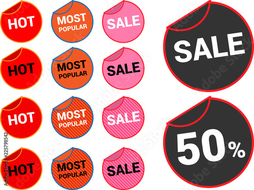 Labels or stickers for sales with inscriptions and discounts. Vector illustration.