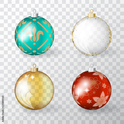 Transparent Realistic 3d Vector Christmas Balls Collection