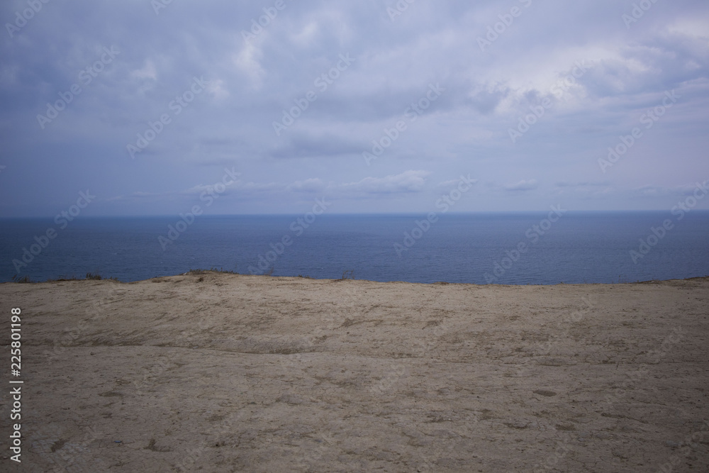Seascape with sea horizon and almost clear deep blue sky - Background Seascape with sea horizon and almost clear deep blue sky - Background