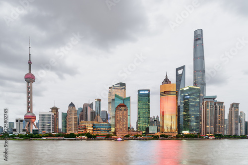 Photography Beautiful evening view of Pudong skyline (Lujiazui) in Shanghai