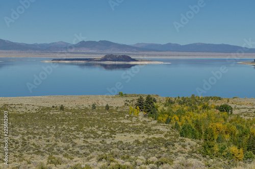 Fototapeta Naklejka Na Ścianę i Meble -  Lee Vining Canyon, Negit Island and Mono lake view from Mono Basin Scenic Area Visitor Center Lee Vining, California