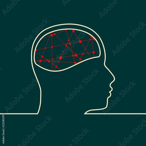 Man avatar profile view. Mental health relative icon. Scientific medical designs. Connected lines with dots.