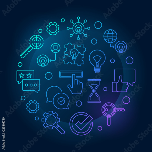 Brand round vector blue creative illustration in thin line style