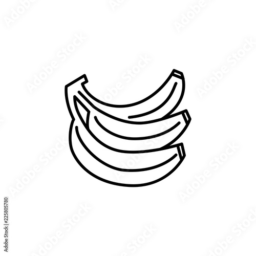 Black & white vector illustration of bunch of bananas. Line icon of fresh tropic fruits. Vegan & vegetarian food. Health eating ingredient. Isolated object
