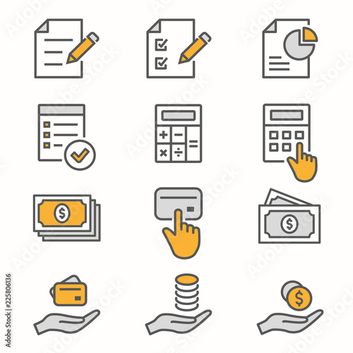 Investments money flat line icons. Editable Stroke.
