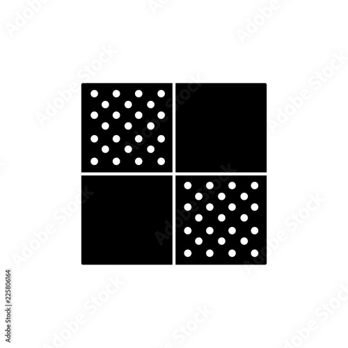 Black & white vector illustration of 4 patch quilt pattern. Flat icon of quilting & patchwork geometric design template. Isolated on white background.