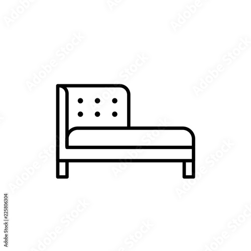 Black & white vector illustration of chaise lounge sofa. Line icon of settee. Modern home furniture. Isolated on white background
