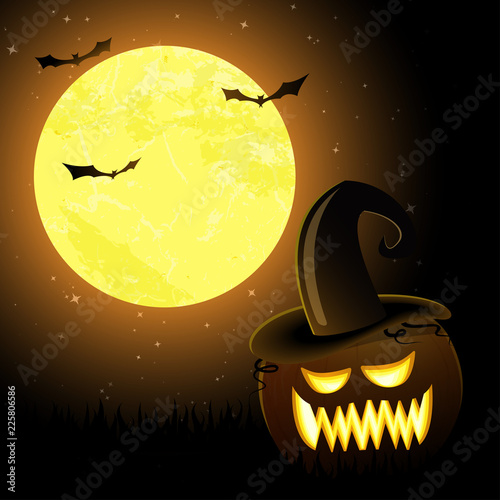 dark halloween pumpkin and full moon