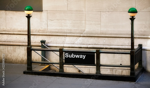 Old entrance to subway station in downtown New York, USA.