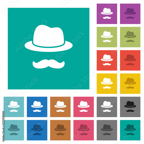Incognito with mustache square flat multi colored icons